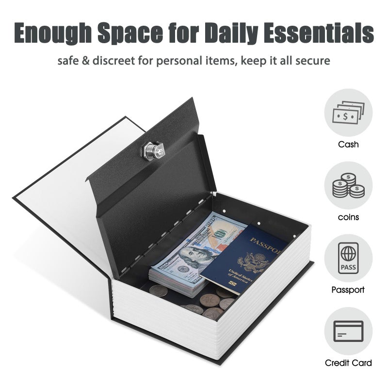 KYODOLED Diversion Book Safe with Key Lock, Secret Metal Lock Box, Collection, Money Hiding Box, 9.5" x 6.2" x 2.2", Black Large - Image 3